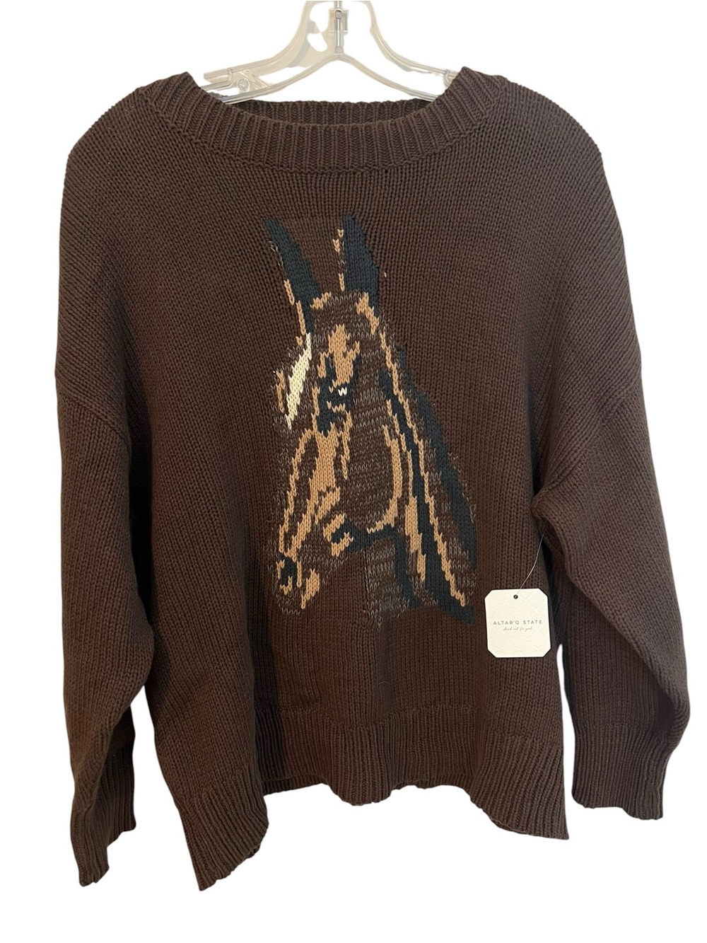 Altar’d State Horse Sweater S Chocolate Brown Oversized Equestrian Western NWT